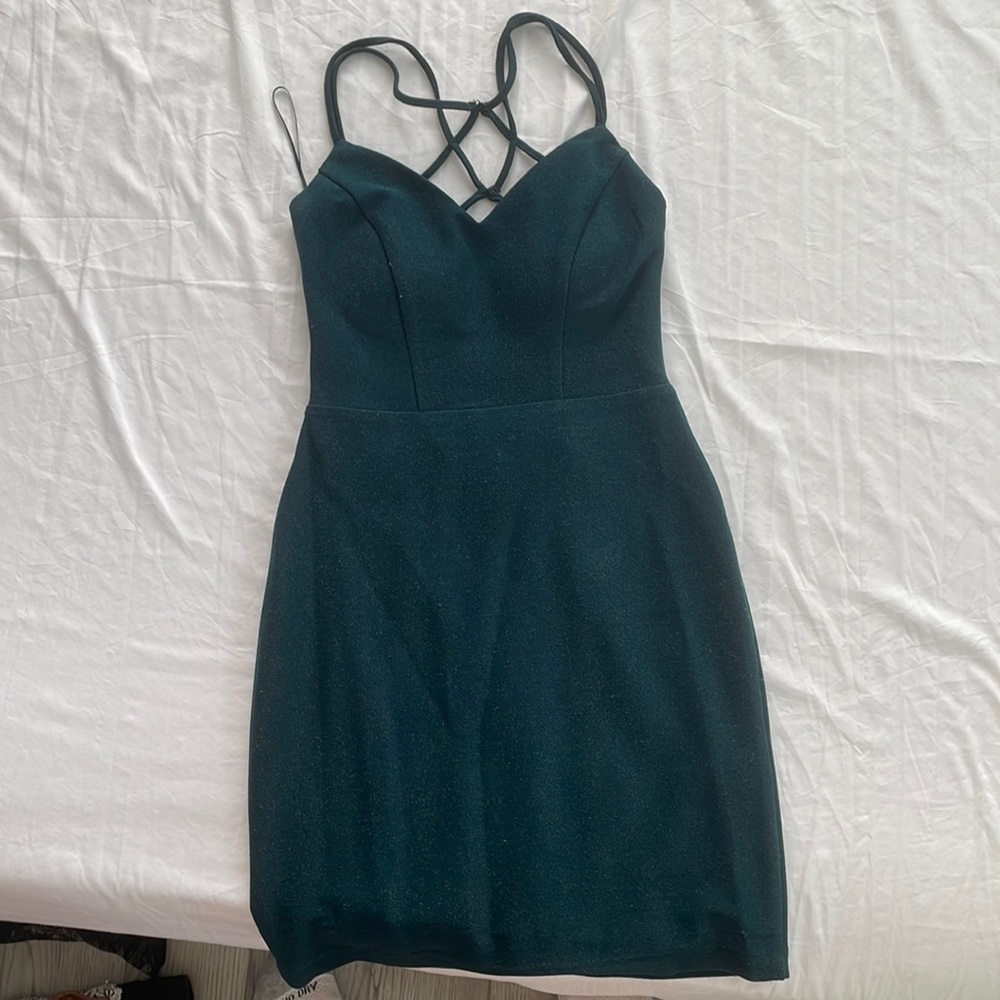 Green sparkly mini dress